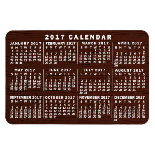 Imán Calendario Mensual 2017 Grano de madera marrón