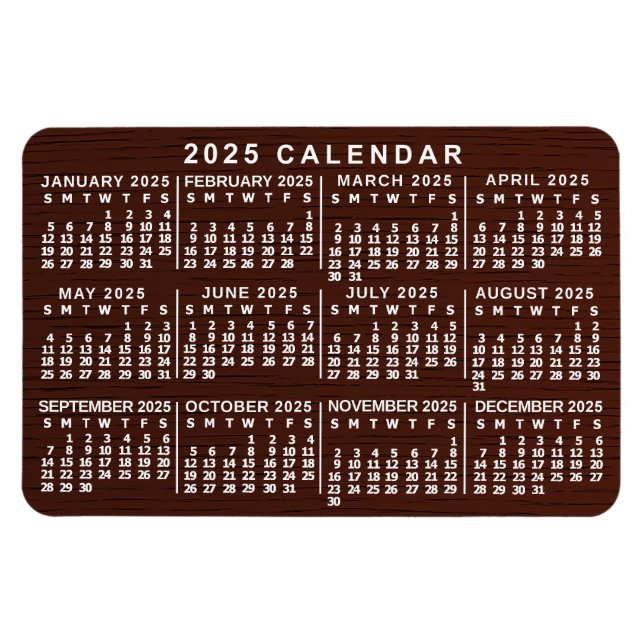 Imán Calendario Mensual 2023 Años Grano de madera marró (Horizontal)