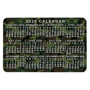 Imán Calendario mensual anual 2026 Camuflaje Camo Verde