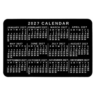 Imán Calendario Mensual Clásico Negro y Blanco del Año
