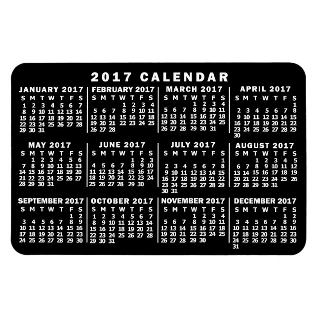 Imán Calendario mensual de 2017 Clásico de blanco y neg (Horizontal)