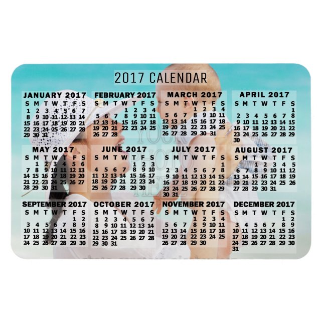 Imán Calendario mensual de 2017 Negro | Añadir foto (Horizontal)
