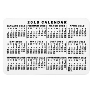 Imán Calendario mensual de 2018 Clásico Blanco y Negro