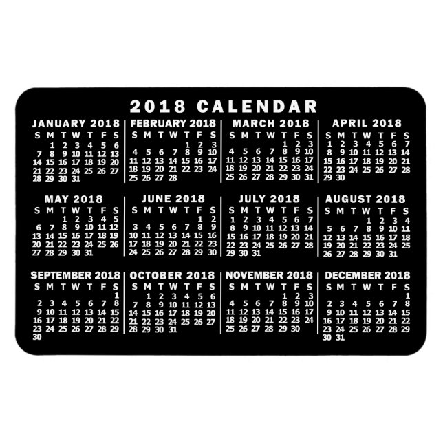 Imán Calendario mensual de 2018 Clásico de blanco y neg (Horizontal)
