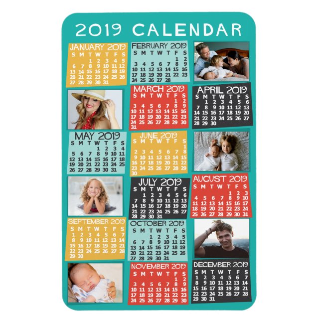 Imán Calendario mensual de 2019 Collage de fotos modern (Vertical)
