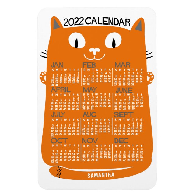 Imán Calendario Mensual de 2022 Años Naranja Cat de med (Vertical)