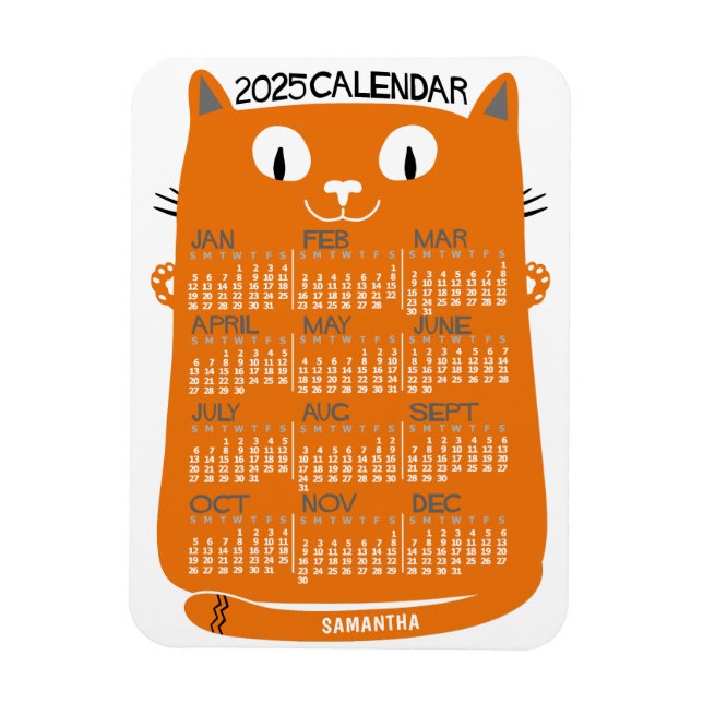 Imán Calendario Mensual de 2023 años Naranja Cat de med (Vertical)