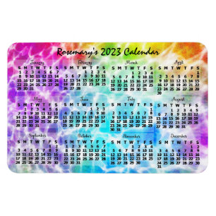 Imán Calendario mensual de 2023 Tiedye Hippie Arcoiris