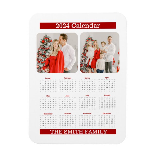 Imán Calendario Mensual de 2024 Años Personalizado Foto (Vertical)
