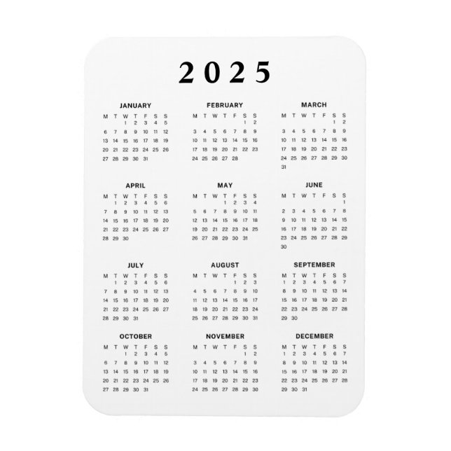 Imán Calendario Mensual de 2025 (Vertical)