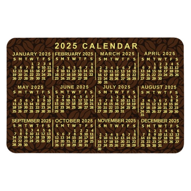 Imán Calendario Mensual De 2025 Años Café Oscuro (Horizontal)