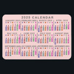 Imán Calendario mensual de 2025 Rubor color rosa<br><div class="desc">Este imán flexible del calendario mensual de 2025 muestra los días de la semana de cada mes con colores brillantes. Cada columna diaria es de un color diferente, lo que facilita la lectura. Detrás del arcoiris de los colores, el imán es de color rosa pálido, pero se puede personalizar el...</div>