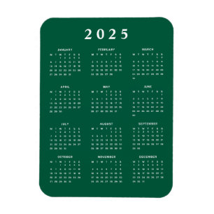 Imán Calendario mensual de Green White 2025