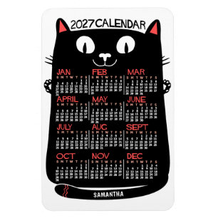 Imán Calendario Mensual del Año 2025 Gato Negro de Esti