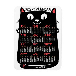 Imán Calendario Mensual del Año 2025 Gato Negro de Esti