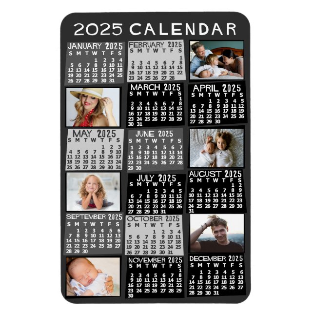 Imán Calendario Mensual del Año 2025 Mod Negro Collage  (Vertical)
