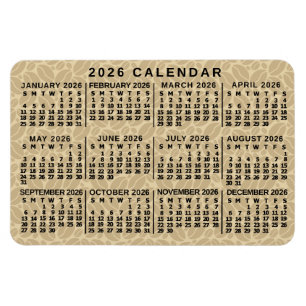 Imán Calendario mensual del año 2026 Café Ligero