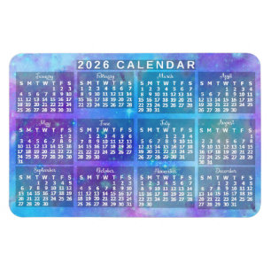 Imán Calendario mensual del año 2026 Estrellas de acuar