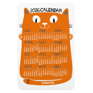 Imán Calendario Mensual del Año 2026 Gato Naranja de Es
