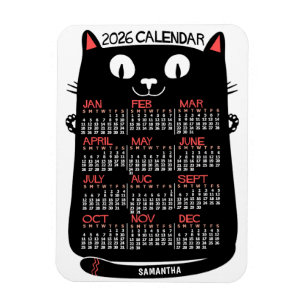 Imán Calendario Mensual del Año 2026 Gato Negro de Esti
