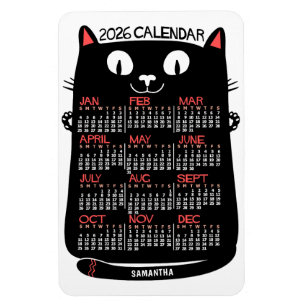 Imán Calendario Mensual del Año 2026 Gato Negro de Esti