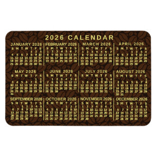 Imán Calendario Mensual del Año 2026 Granos de Café Osc