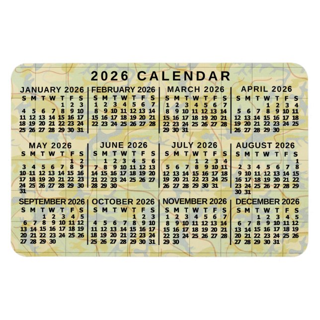Imán Calendario Mensual del Año 2026 Mapa Antiguo Impre (Horizontal)