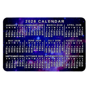 Imán Calendario mensual del año 2026 Nebulosa del espac