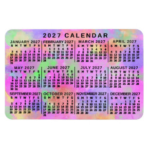Imán Calendario mensual del año 2027 con salpicaduras d