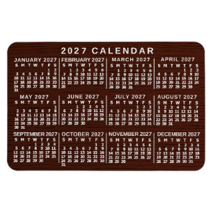 Imán Calendario Mensual del Año 2027 Madera Marrón Simp