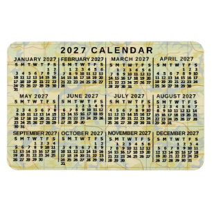 Imán Calendario Mensual del Año 2027 Mapa Antiguo Impre