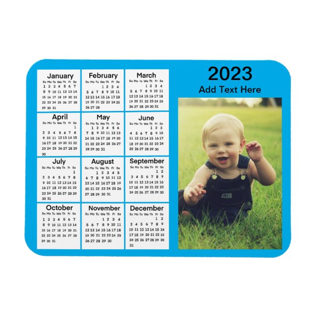 Imán Calendario Mini fotográfico azul 2023 (Horizontal)