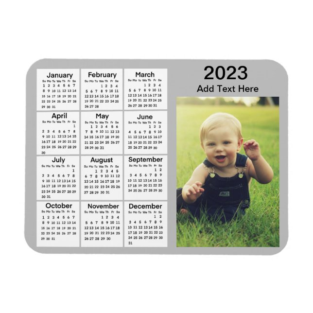Imán Calendario Mini fotográfico gris de 2023 (Horizontal)