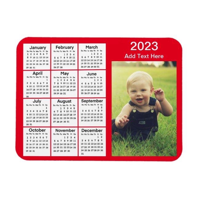Imán Calendario Mini fotográfico rojo 2023 (Horizontal)