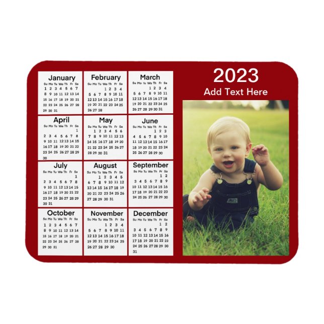 Imán Calendario Mini fotográfico rojo 2023 (Horizontal)
