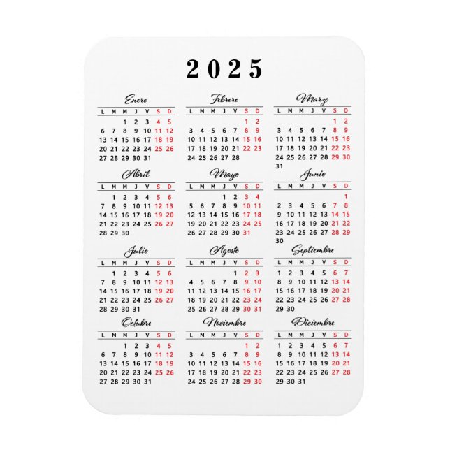 Imán Calendario Mínimo 2023 en rojo blanco español (Vertical)