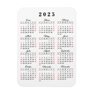 Imán Calendario moderno 2025 en rojo blanco español