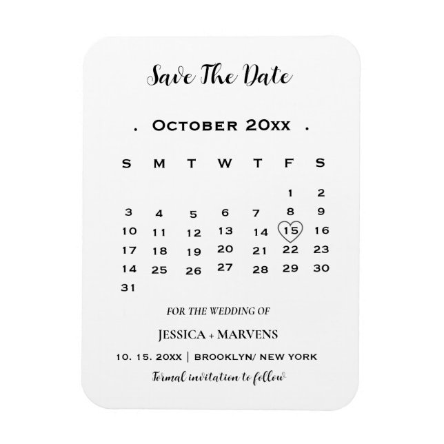 Imán Calendario moderno de caligrafía no foto guardar l (Vertical)