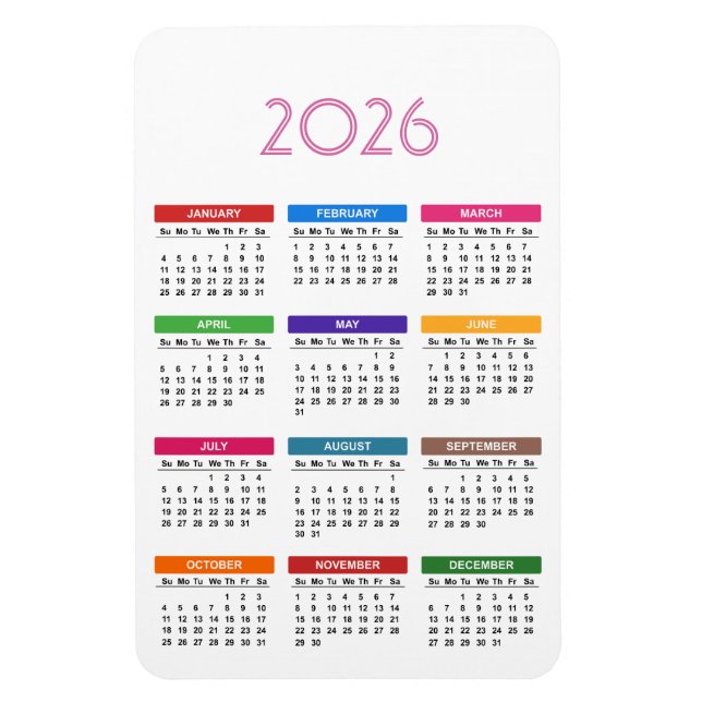 Imán Calendario Personalizado colorido de 2026 (Vertical)