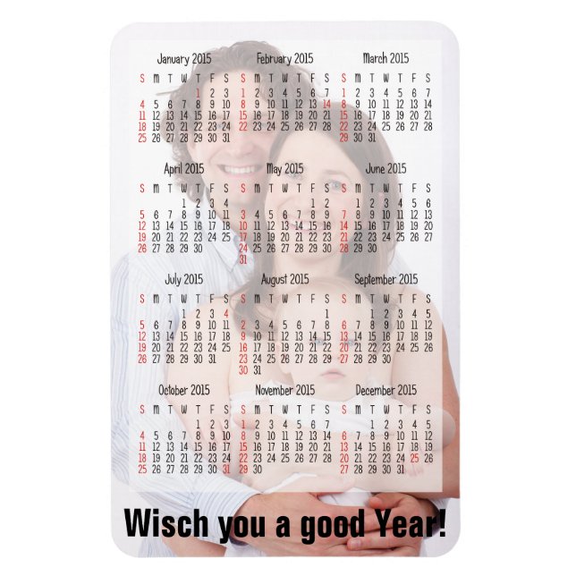 Imán Calendario personalizado + su propia foto / backgr (Vertical)