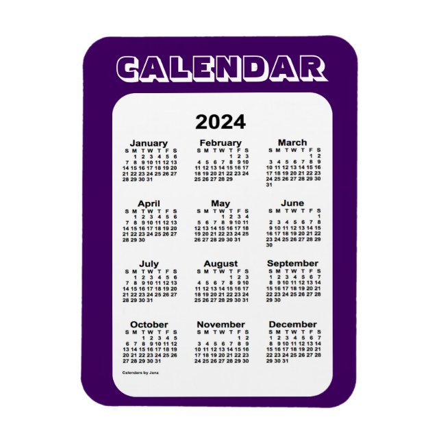Imán Calendario púrpura 2024 por Janz 3x4 Magnet (Vertical)