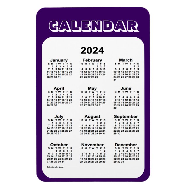 Imán Calendario púrpura 2024 por Janz 4x6 Magnet (Vertical)