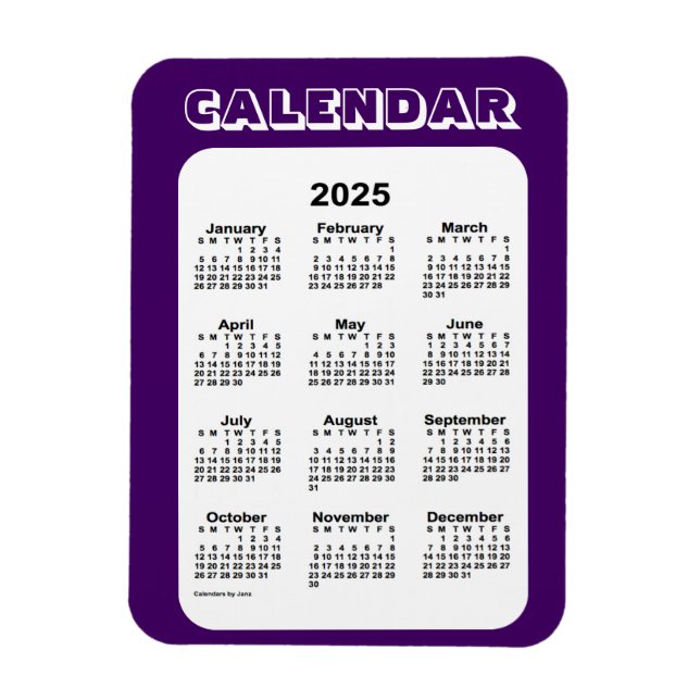Imán Calendario púrpura 2025 por Janz 3x4 Magnet (Vertical)