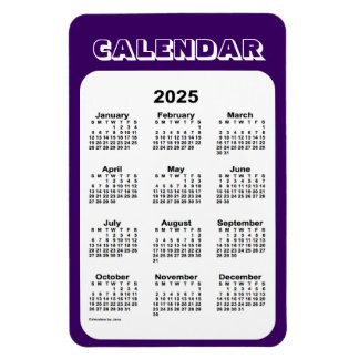 Imán Calendario púrpura 2025 por Janz 4x6 Magnet
