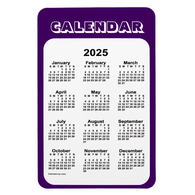 Imán Calendario púrpura 2025 por Janz 4x6 Magnet (Vertical)