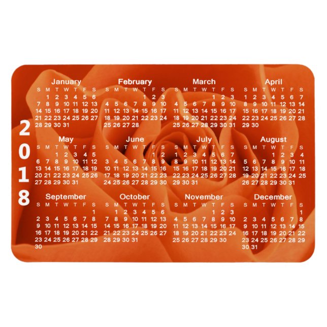 Imán Calendario Rosa de naranjas Petals 2018 (Horizontal)