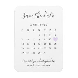 Imán Calendario Sencillo Corazón Morado Pastel Reservar