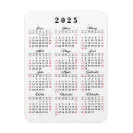 Imán Calendario simple 2025 en rojo blanco español