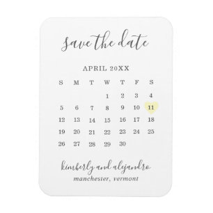 Imán Calendario Simple Corazón Amarillo Pastel Guardar