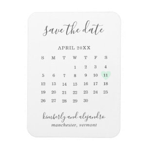 Imán Calendario Simple Corazón Verde Pastel Guardar la